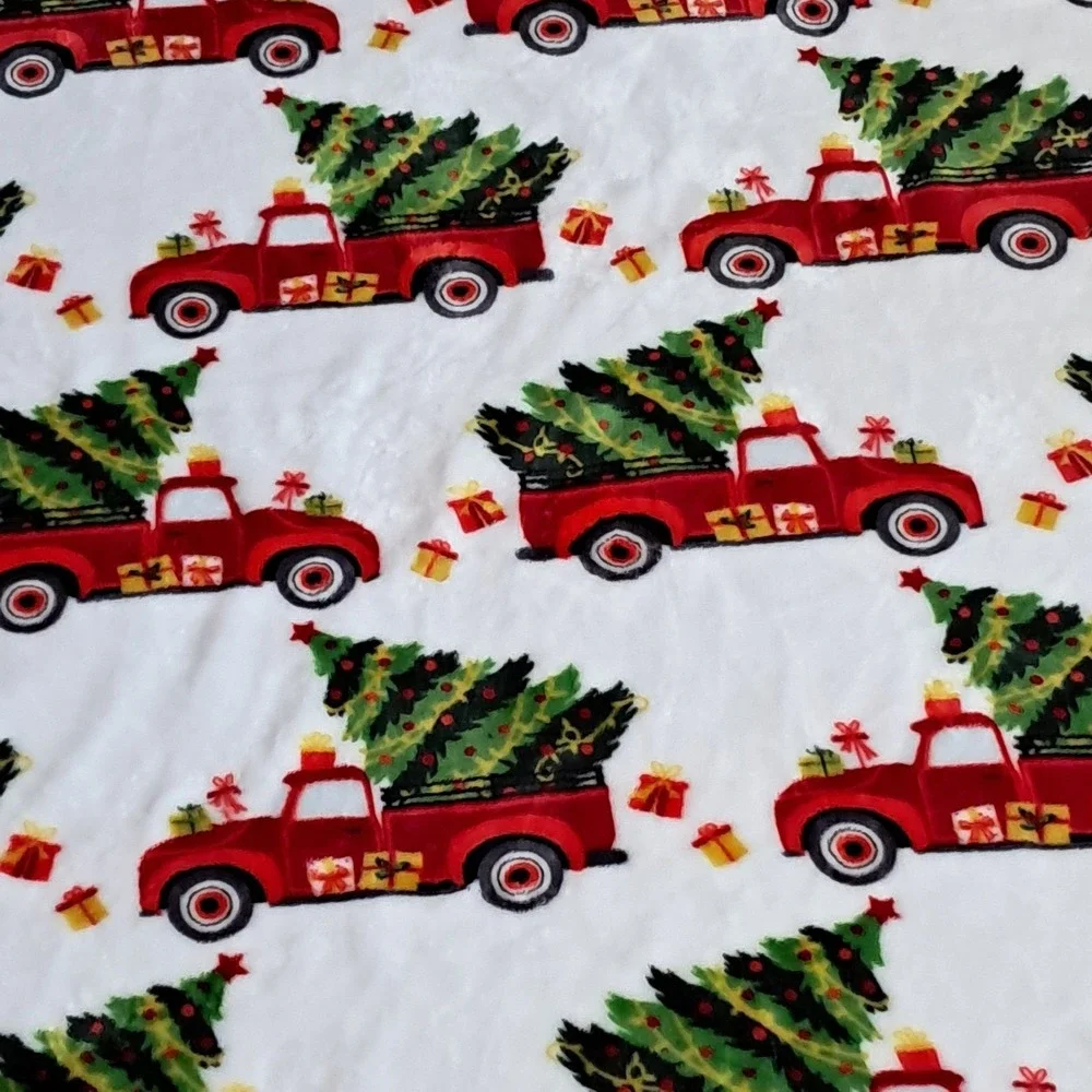 Christmas Truck Tree Red Holiday Plush Soft Fleece Blanket Cozy Warm Throw #3002